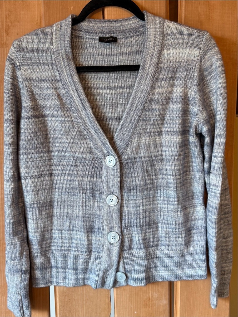 Talbots Blue-Grey Marled V-Neck Cardigan Soft Sweater Small